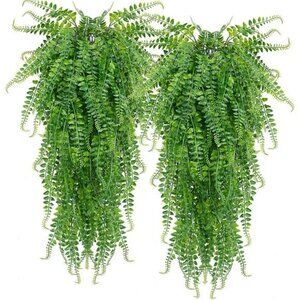 SzJias Artificial Hanging Plants Ferns Faux Fake Plants for Patio Porch Outdoor